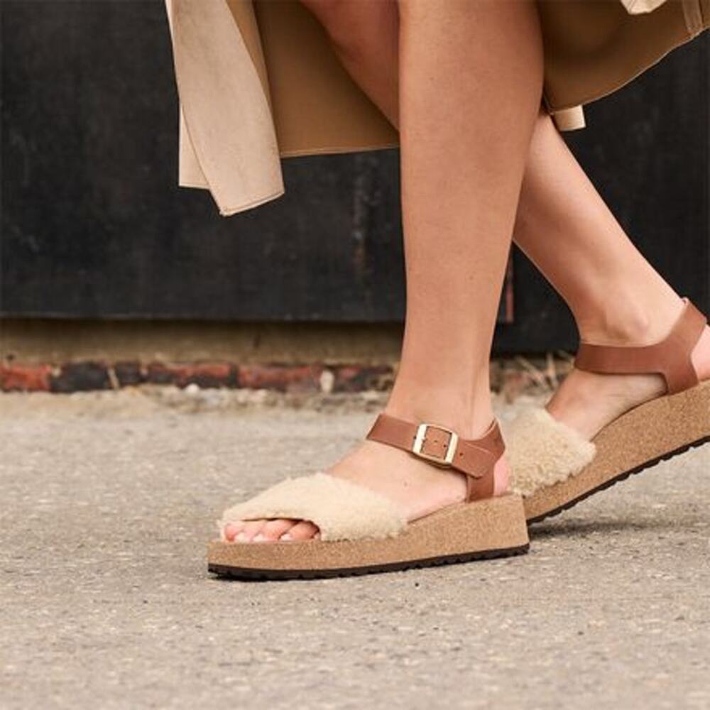 Papillio Birkenstock Glenda Teddy Leather Shearling Cream 42 11 - 11.5 NWOT